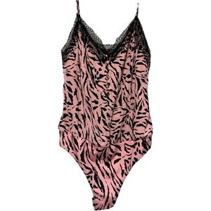 AFRM Pink Zebra-Print Lace Trim Bodysuit Size Small -Style Cami One-Piece